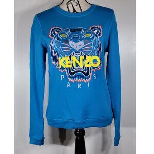Kenzo Paris Blue Tiger Embroidered Logo Crewneck Sweatshirt, Womens Size Medium